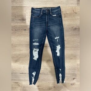 American Eagle Outfitters Dark Blue Distressed Skinny Jeans